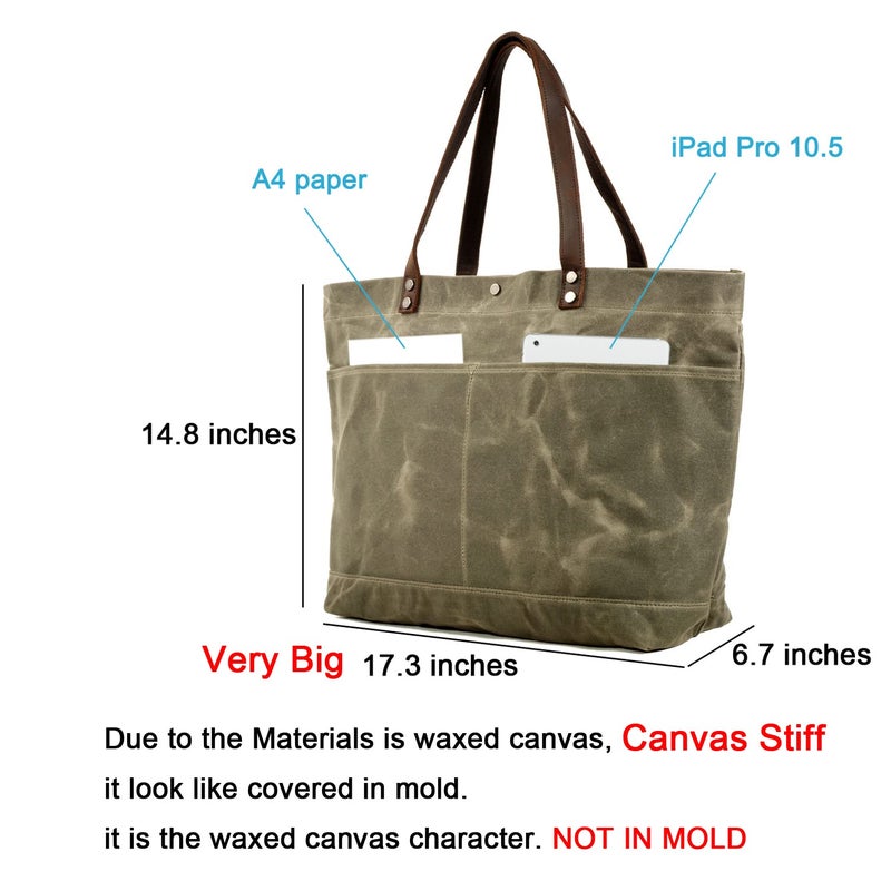 WUDON Waxed Canvas Travel Tote Bag - Extra Large Carryall Shoulder Bag for Women (Green) - Image 2